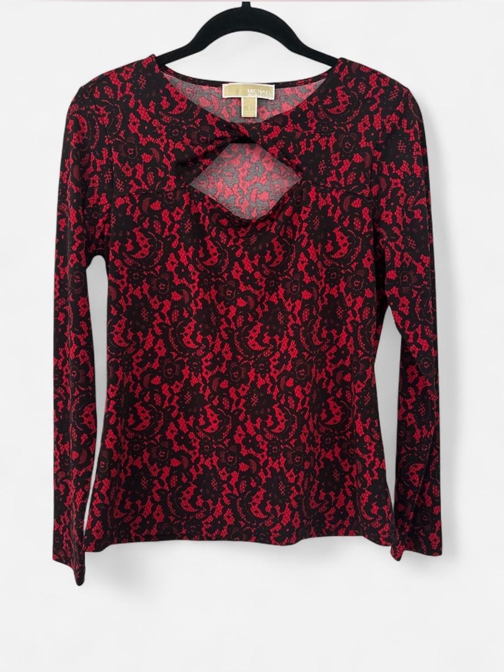 Michael Kors Red Black Lace Stretch Top S